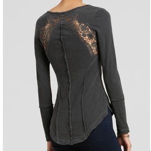 Free People Long Sleeve Lace Henley Top